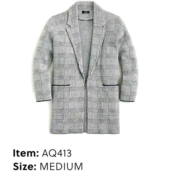 J.Crew Sophie Open-Front Sweater Blazer Glen Plaid Sz Medium Ivory Charcoal